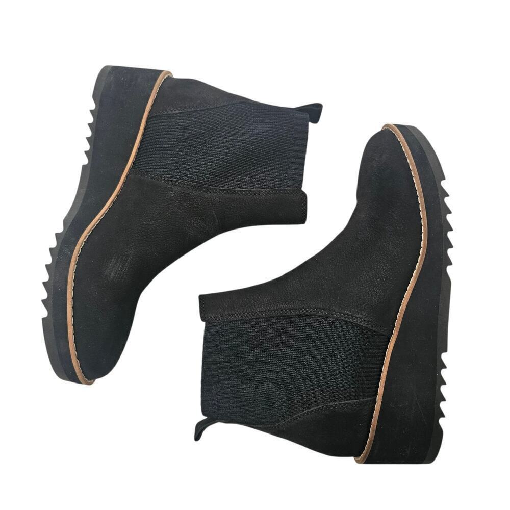 EILEEN FISHER Lilou Nubuck and Recycled Stretch Knit Bootie in Black Size 8.5